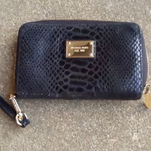 Michael Kors Black Snakeskin Wristlet Gold…